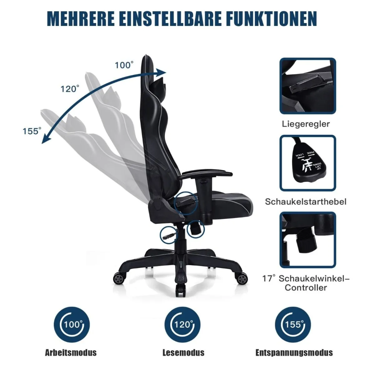 Gamingstuhl auf Rollen Gepolsterter Leder Computerstuhl mit Hoher Rückenlehne