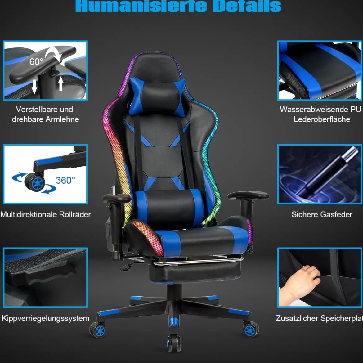 Gamingstuhl Bürostuhl Racing Chair Drehstuhl Blau