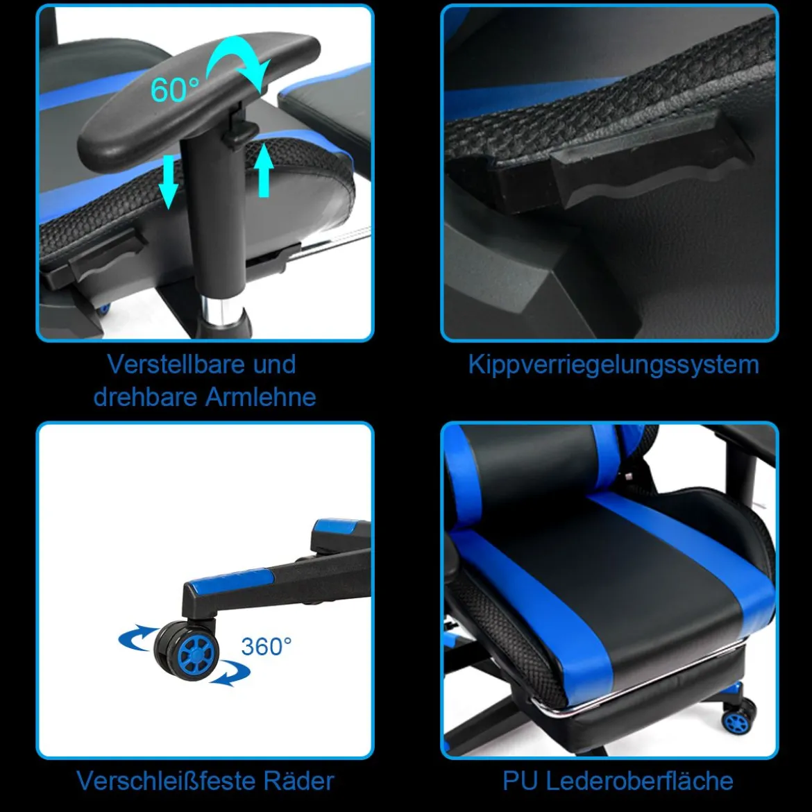 Gamingstuhl Bürostuhl Racing Chair Drehstuhl Blau