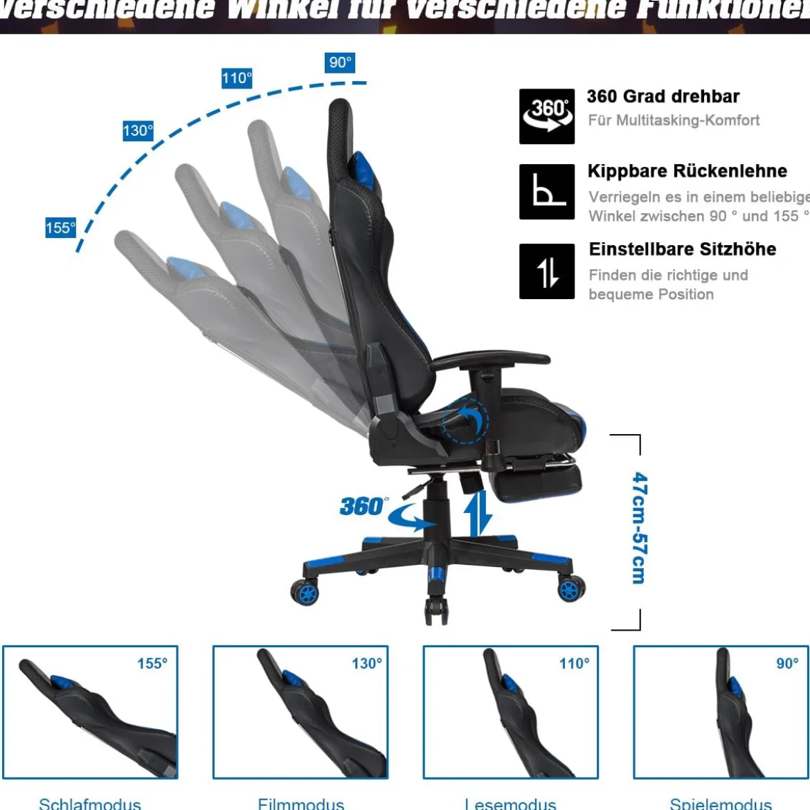 Gamingstuhl Bürostuhl Racing Chair Drehstuhl Blau