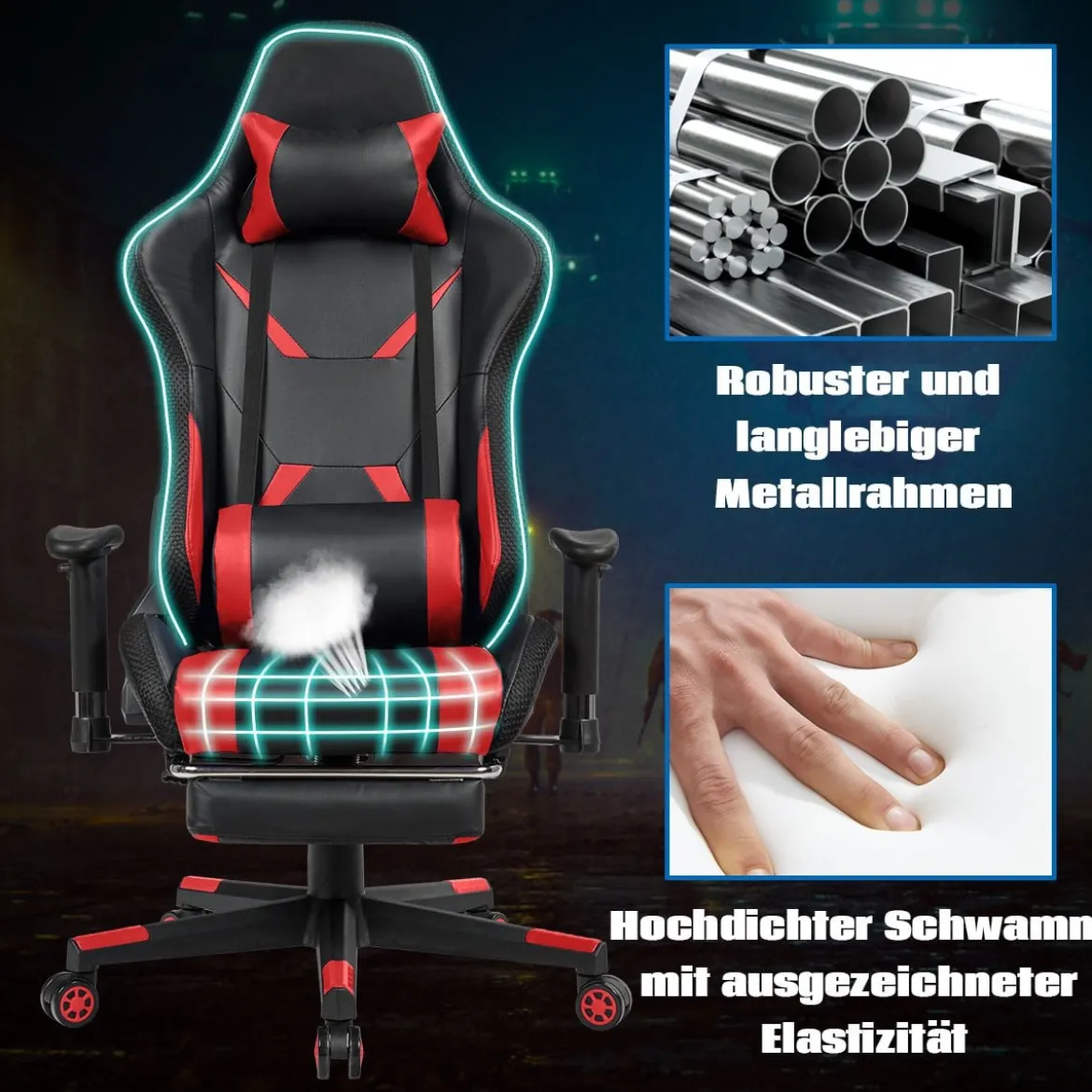 Gamingstuhl Bürostuhl Racing Chair Drehstuhl Rot