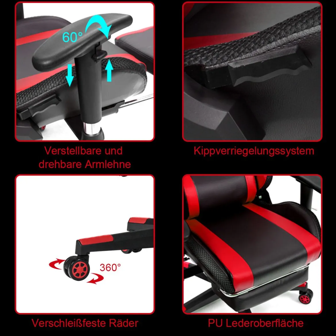 Gamingstuhl Bürostuhl Racing Chair Drehstuhl Rot
