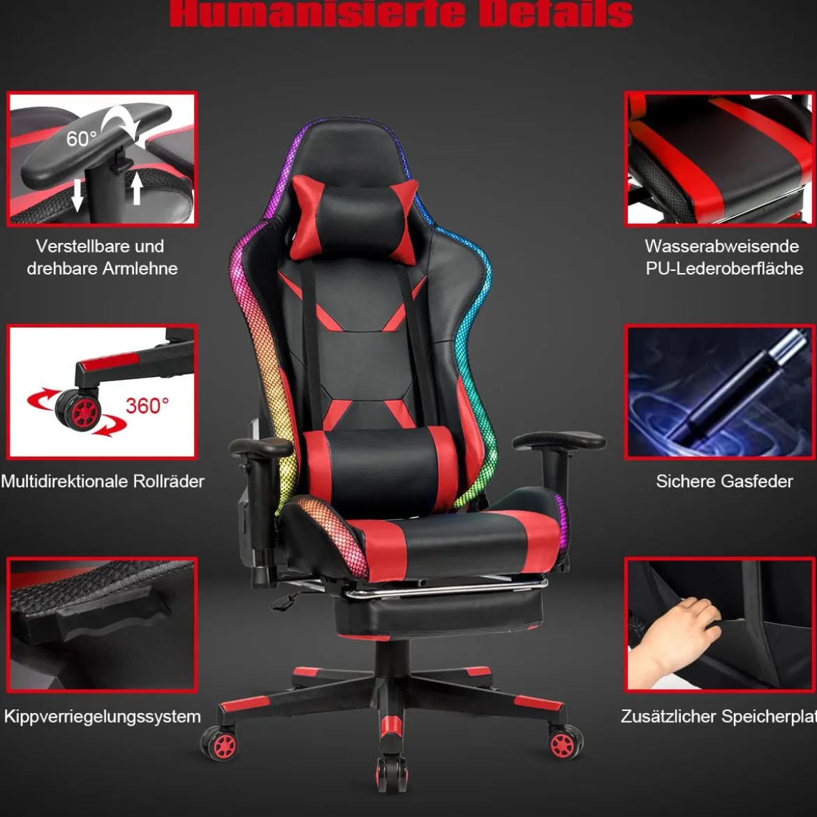 Gamingstuhl Bürostuhl Racing Chair Drehstuhl Rot