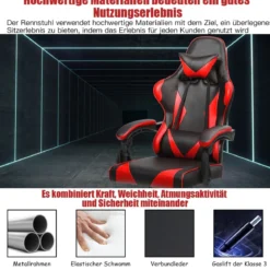 Gaming Stuhl Ergonomisch Racing Schreibtischstuhl Drehstuhl Chefsessel Bürostuhl Rot