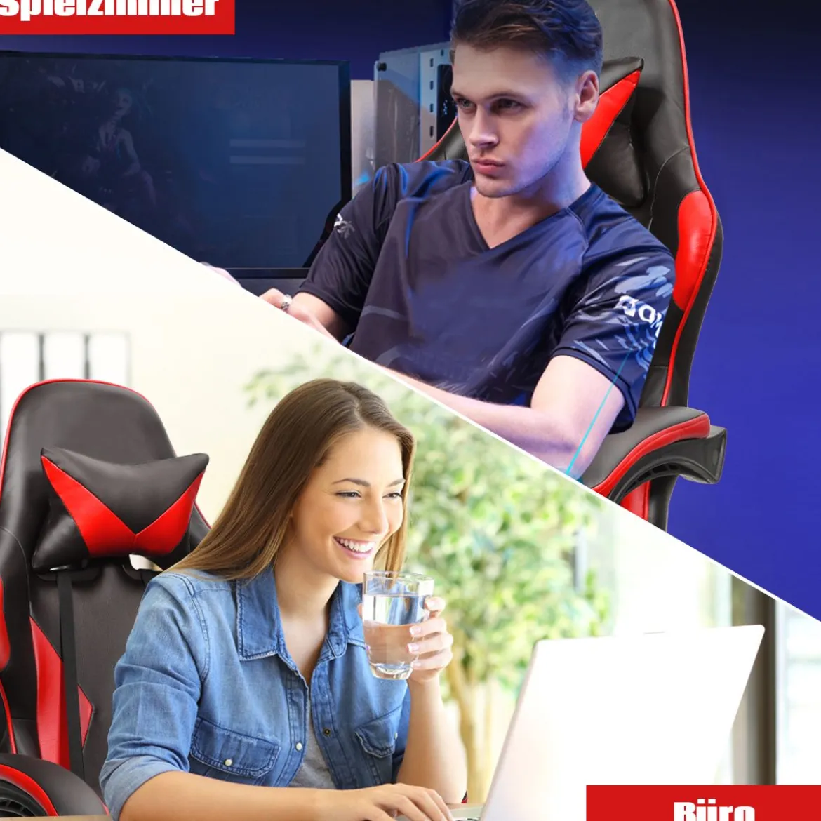 Gaming Stuhl Ergonomisch Racing Schreibtischstuhl Drehstuhl Chefsessel Bürostuhl Rot