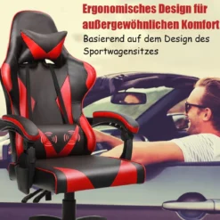 Gaming Stuhl Ergonomisch Racing Schreibtischstuhl Drehstuhl Chefsessel Bürostuhl Rot