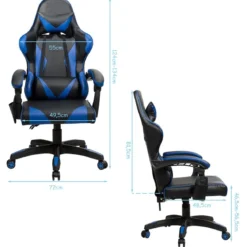 Gaming Stuhl Ergonomisch Racing Schreibtischstuhl Drehstuhl Chefsessel Bürostuhl Blau