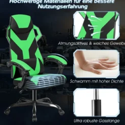 Gamingstuhl mit hoher Rücken einstellbarer Stuhl Drehstuhl 66 x 65 x 120-130 cm Schwarz + Grün