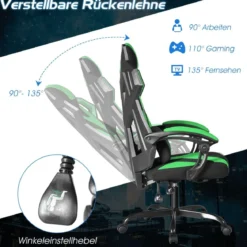 Gamingstuhl mit hoher Rücken einstellbarer Stuhl Drehstuhl 66 x 65 x 120-130 cm Schwarz + Grün