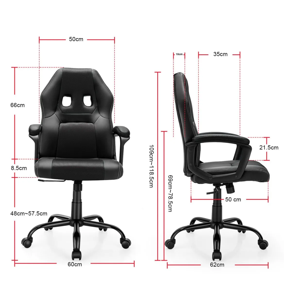 Gaming-Stuhl mit Rückenlehne Ergonomisch höhenverstellbar Schwarz
