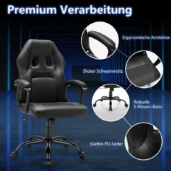 Gaming-Stuhl mit Rückenlehne Ergonomisch höhenverstellbar Schwarz
