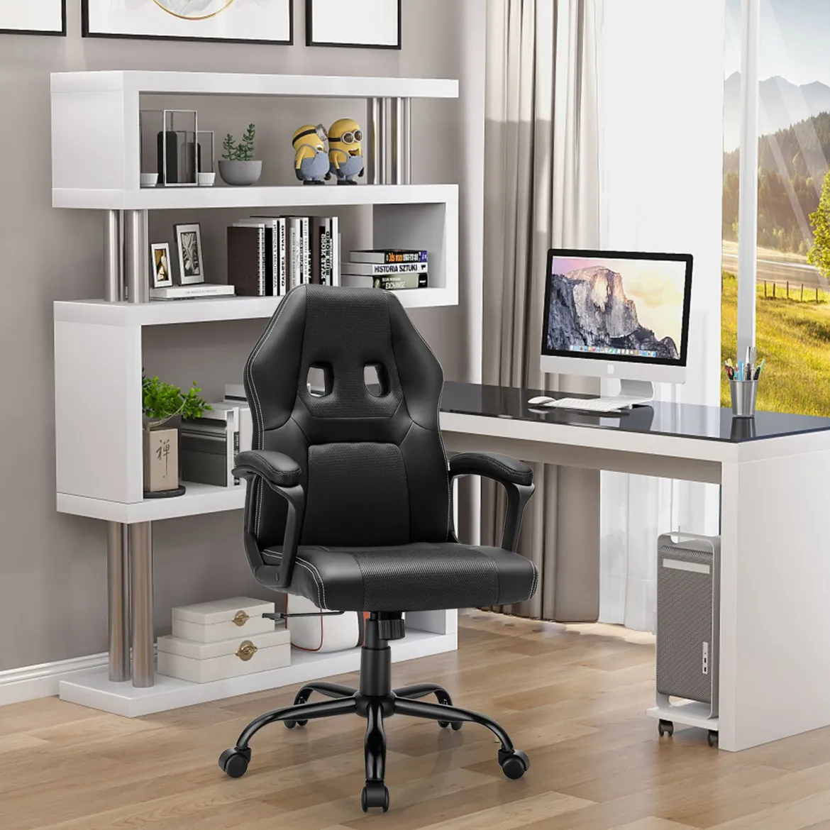 Gaming-Stuhl mit Rückenlehne Ergonomisch höhenverstellbar Schwarz