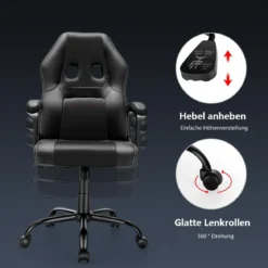 Gaming-Stuhl mit Rückenlehne Ergonomisch höhenverstellbar Schwarz