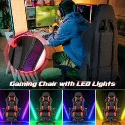 Gaming Stuhl mit RGB-LED-Leuchten & Einziehbarer Fußstütze Ergonomischer Bürostuhl Rot