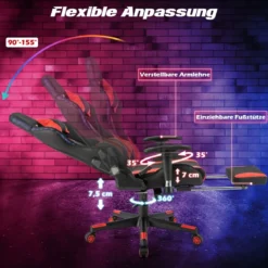 Gaming Stuhl mit RGB-LED-Leuchten & Einziehbarer Fußstütze Ergonomischer Bürostuhl Rot