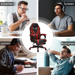 Gaming Stuhl PC-Stuhl Bürostuhl mit Einziehbarer Fußstütze Lendenkissen Rot