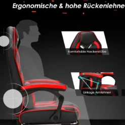 Gaming Stuhl PC-Stuhl Bürostuhl mit Einziehbarer Fußstütze Lendenkissen Rot
