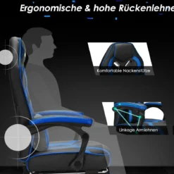 Gaming Stuhl PC-Stuhl Bürostuhl mit Einziehbarer Fußstütze Lendenkissen Blau