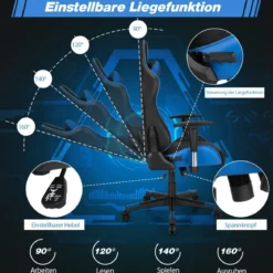 Gaming Stuhl Racing Style Drehstuhl mit Kopfstütze & Lendenkisse 90°-160° Verstellbarer Neigungswinkel Weiß/Rot/Blau