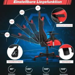 Gaming Stuhl Racing Style Drehstuhl mit Kopfstütze & Lendenkisse 90°-160° Verstellbarer Neigungswinkel Weiß/Rot/Blau