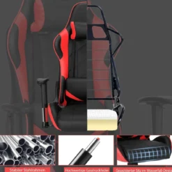 Gaming Stuhl Racing Style Drehstuhl mit Kopfstütze & Lendenkisse 90°-160° Verstellbarer Neigungswinkel Weiß/Rot/Blau