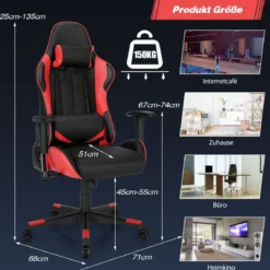 Gaming Stuhl Racing Style Drehstuhl mit Kopfstütze & Lendenkisse 90°-160° Verstellbarer Neigungswinkel Weiß/Rot/Blau