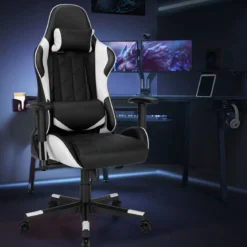 Gaming Stuhl Racing Style Drehstuhl mit Kopfstütze & Lendenkisse 90°-160° Verstellbarer Neigungswinkel Weiß/Rot/Blau