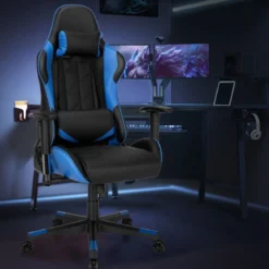 Gaming Stuhl Racing Style Drehstuhl mit Kopfstütze & Lendenkisse 90°-160° Verstellbarer Neigungswinkel Weiß/Rot/Blau