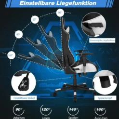 Gaming Stuhl Racing Style Drehstuhl mit Kopfstütze & Lendenkisse 90°-160° Verstellbarer Neigungswinkel Weiß/Rot/Blau