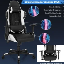 Gaming Stuhl Racing Style Drehstuhl mit Kopfstütze & Lendenkisse 90°-160° Verstellbarer Neigungswinkel Weiß/Rot/Blau