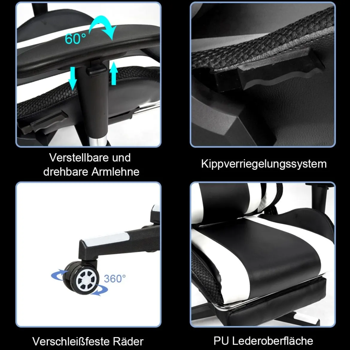Gamingstuhl Verstellbarer Gaming Stuhl Bürostuhl Racing Chair Drehstuhl 70 x 74 x 126-136 cm Weiß
