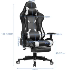 Gamingstuhl Verstellbarer Gaming Stuhl Bürostuhl Racing Chair Drehstuhl 70 x 74 x 126-136 cm Weiß