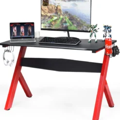 Gamingtisch Computertisch Gaming Schreibtisch mit Tassen- und Kopfhörerhalter und Mauspad für Zuhause Büro Spielzimmer