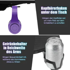 Gaming Tisch Computertisch Spieltisch Schreibtisch höhenverstellbar mit Mauspad