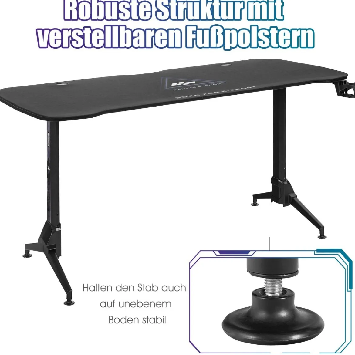 Gaming Tisch Computertisch Spieltisch Schreibtisch höhenverstellbar mit Mauspad