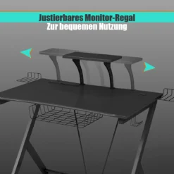 Gaming Tisch Ergonomischer Computertisch Gaming Desk Schwarz 106 x 59,5 x 101,5 cm