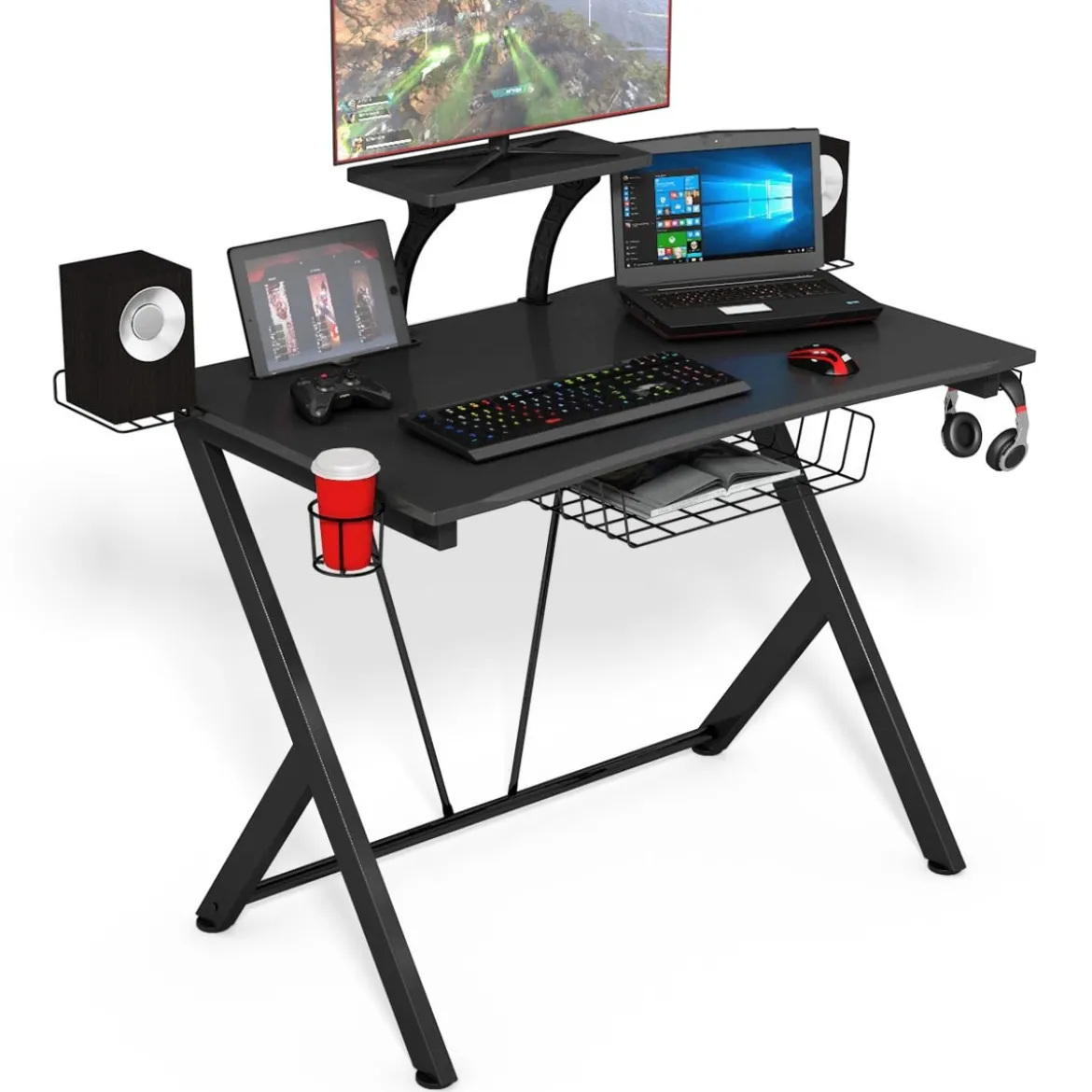 Gaming Tisch Ergonomischer Computertisch Gaming Desk Schwarz 106 x 59,5 x 101,5 cm