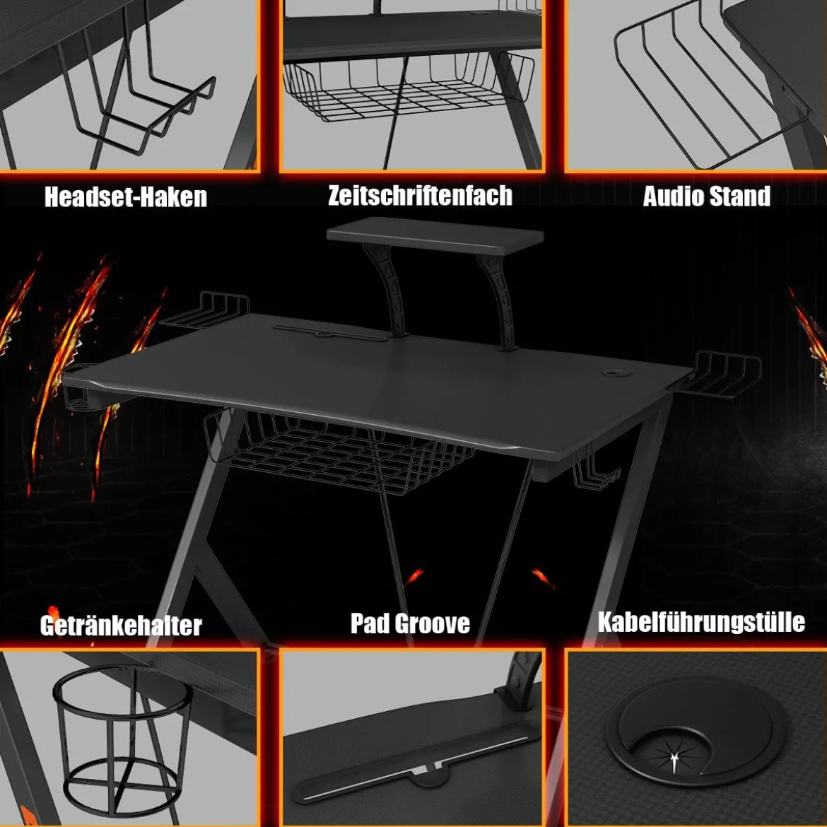 Gaming Tisch Ergonomischer Computertisch Gaming Desk Schwarz 106 x 59,5 x 101,5 cm