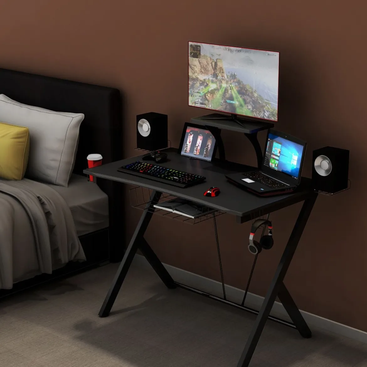 Gaming Tisch Ergonomischer Computertisch Gaming Desk Schwarz 106 x 59,5 x 101,5 cm