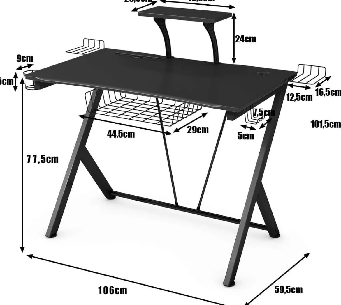 Gaming Tisch Ergonomischer Computertisch Gaming Desk Schwarz 106 x 59,5 x 101,5 cm