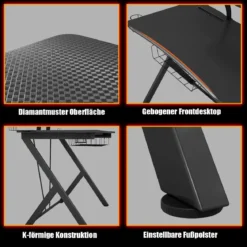 Gaming Tisch Ergonomischer Computertisch Gaming Desk Schwarz 106 x 59,5 x 101,5 cm