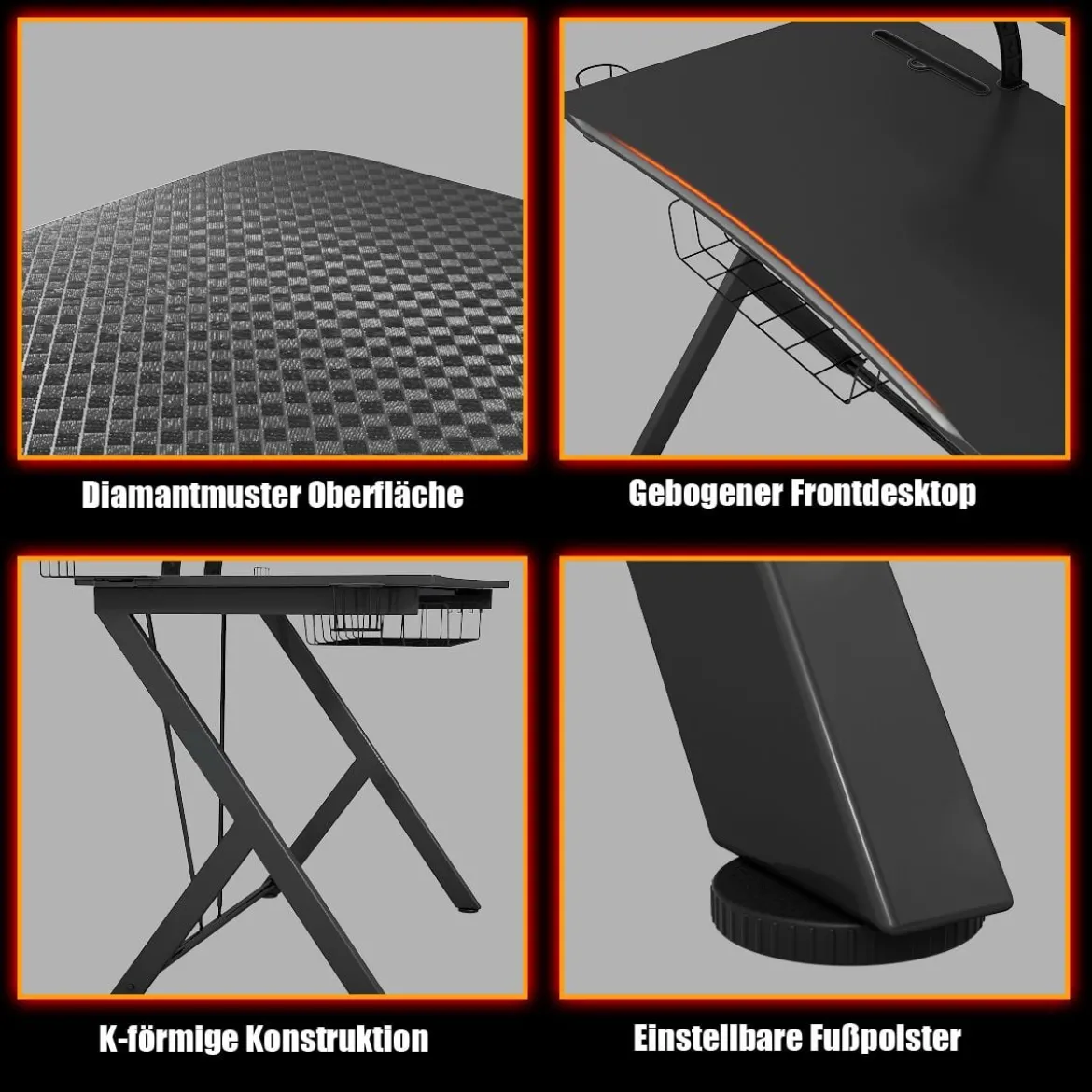 Gaming Tisch Ergonomischer Computertisch Gaming Desk Schwarz 106 x 59,5 x 101,5 cm