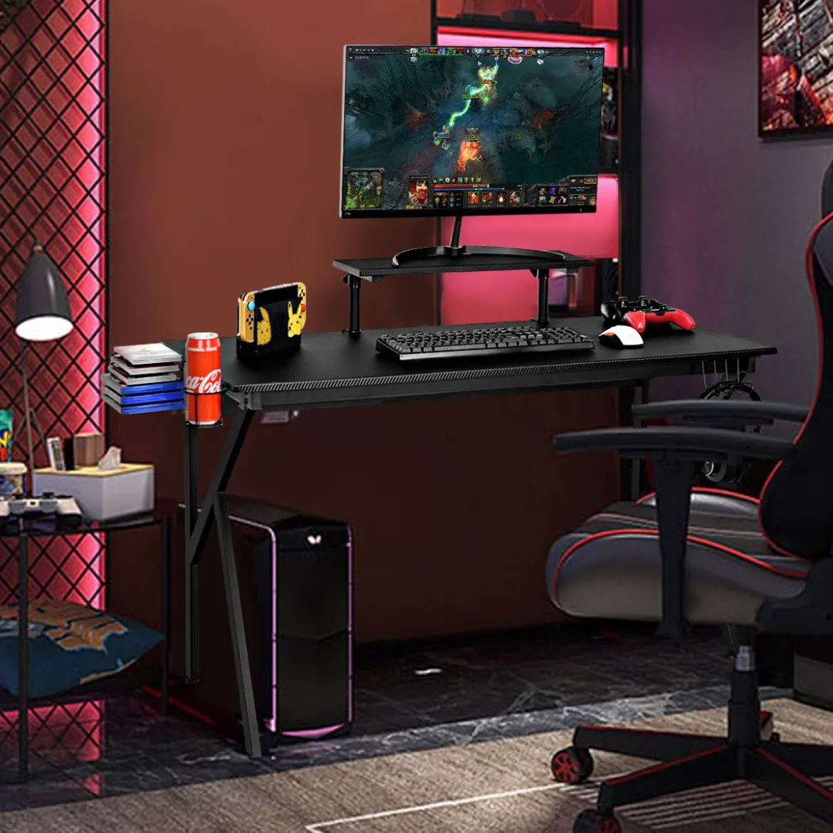 Gaming Tisch Ergonomischer PC Computertisch Schreibtisch Schwarz