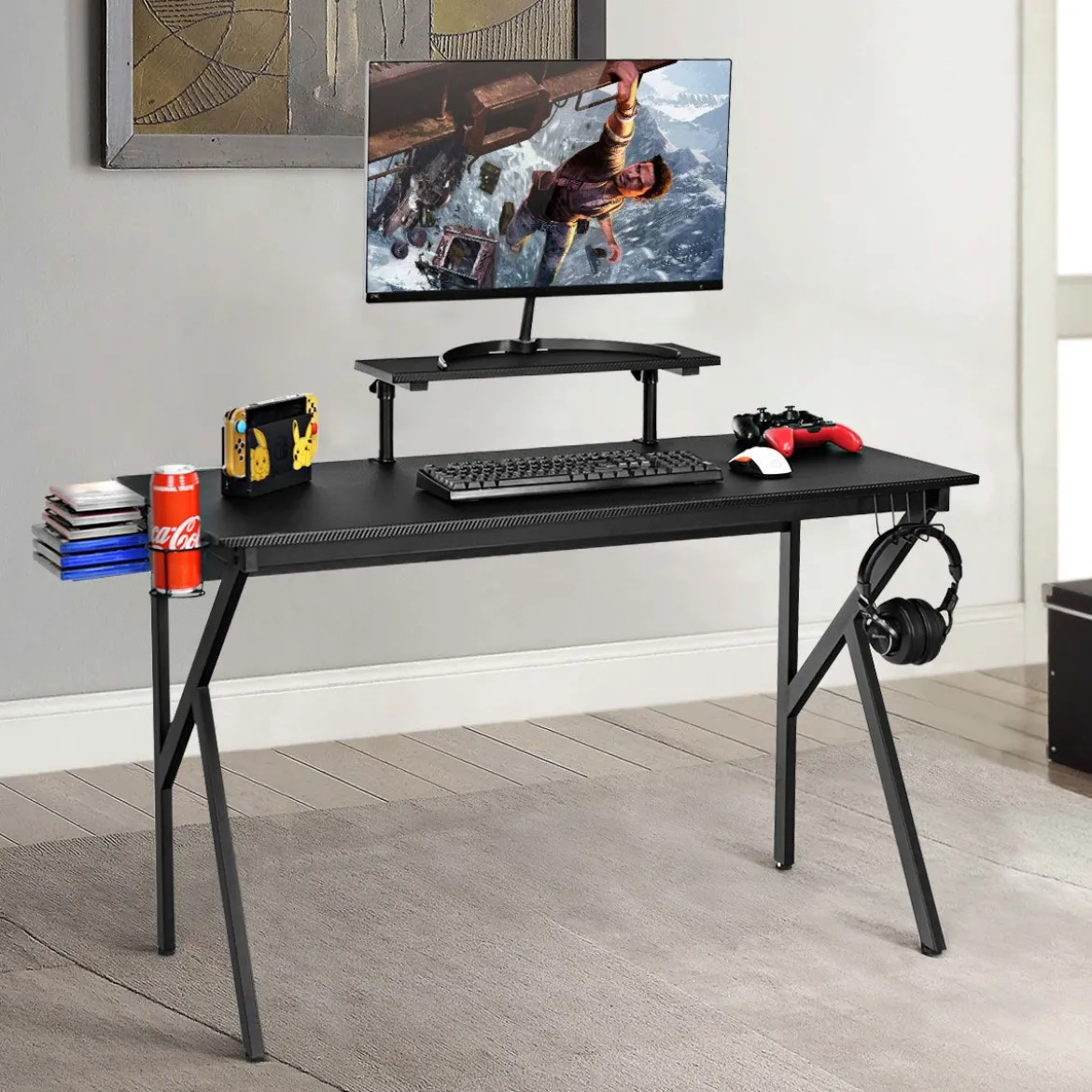 Gaming Tisch Ergonomischer PC Computertisch Schreibtisch Schwarz