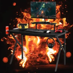 Gaming Tisch Ergonomischer PC Computertisch Schreibtisch Schwarz