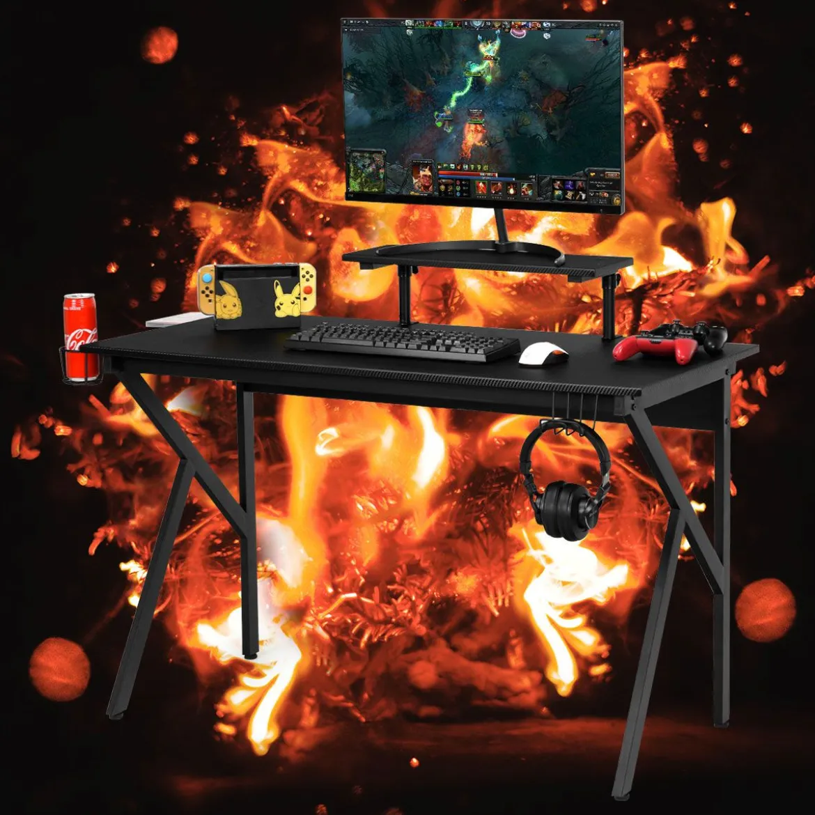 Gaming Tisch Ergonomischer PC Computertisch Schreibtisch Schwarz