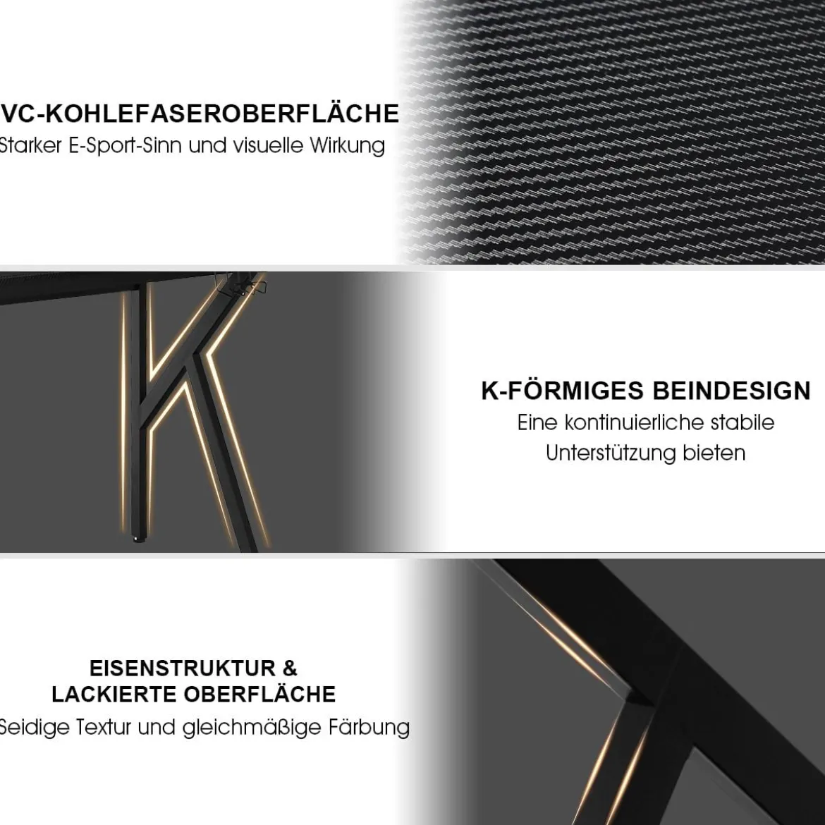 Gaming Tisch Ergonomischer PC Computertisch Schreibtisch Schwarz