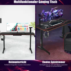 Gaming Tisch 3-fach höhenverstellbarer Computertisch Schreibtisch Schwarz