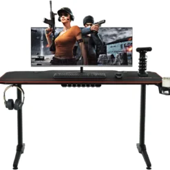 Gaming Tisch 3-fach höhenverstellbarer Computertisch Schreibtisch Schwarz