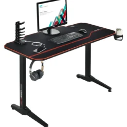 Gaming Tisch 3-fach höhenverstellbarer Computertisch Schreibtisch Schwarz